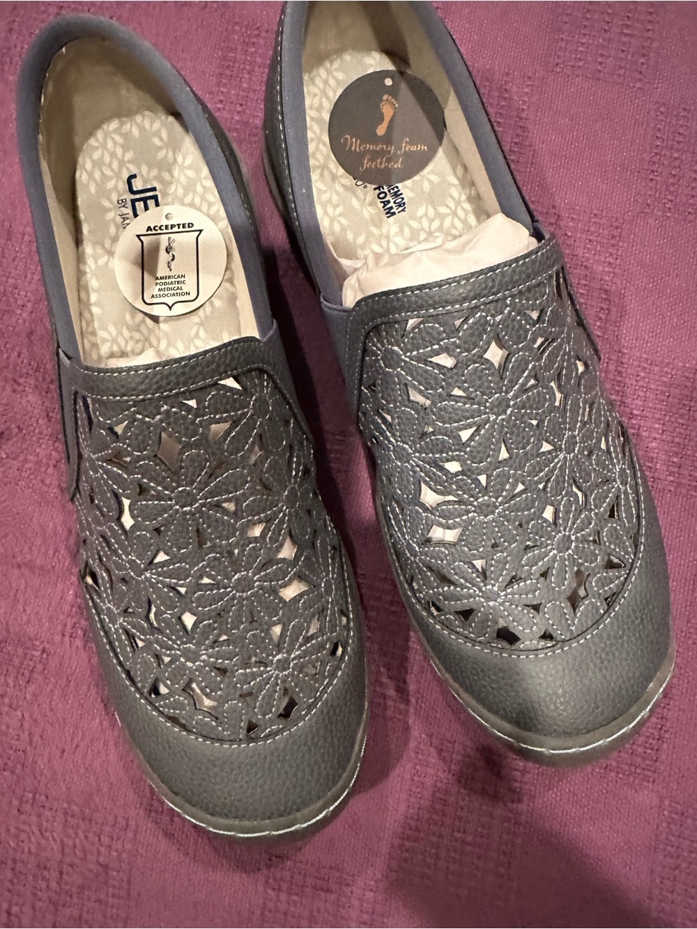 Jambu Women's Gray Laser-Cut Floral Slip-On Loafers $25